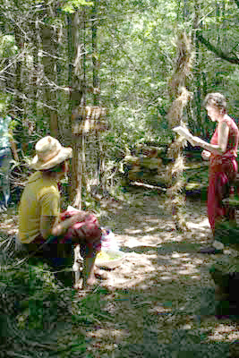 864.jpg - Text workshop reading on woodland path 2006